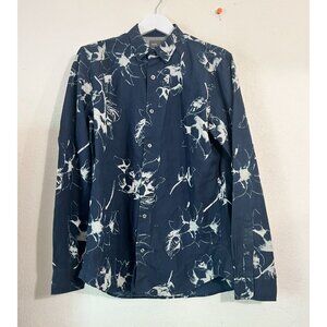 Vince Mens Navy Floral Long Sleeve Button-Up Shirt Large Cotton Lightweight